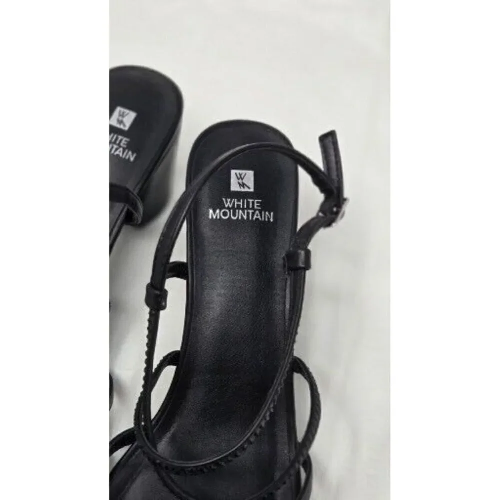 White Mountain EMMOT Faux Leather Block Heel black Sandals size 11